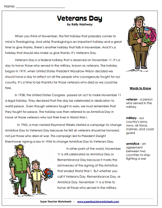 Veteran's Day Worksheet (Article)