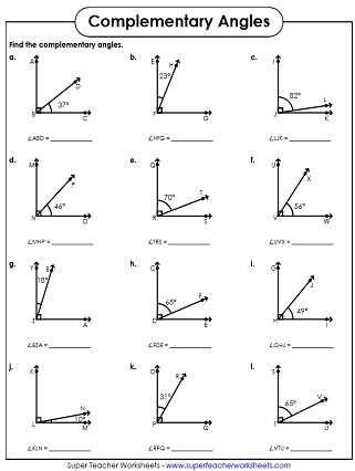 Complementary, Supplementary, Vertical Angle Worksheets