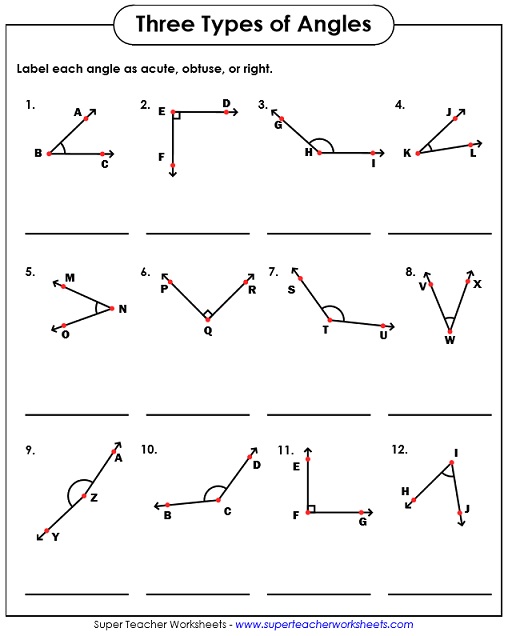 Angle Types: Acute, Obtuse, Right - Worksheets
