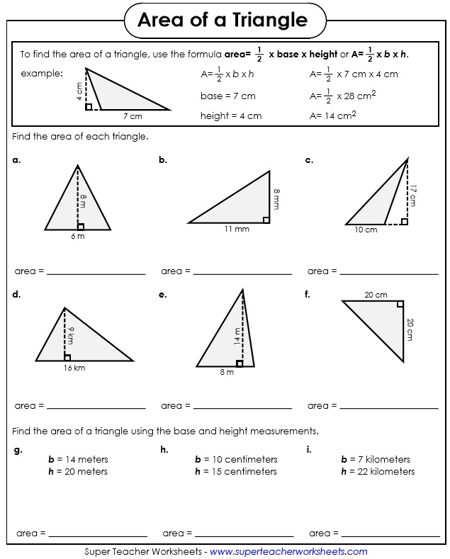 Area of Triangles Worksheets