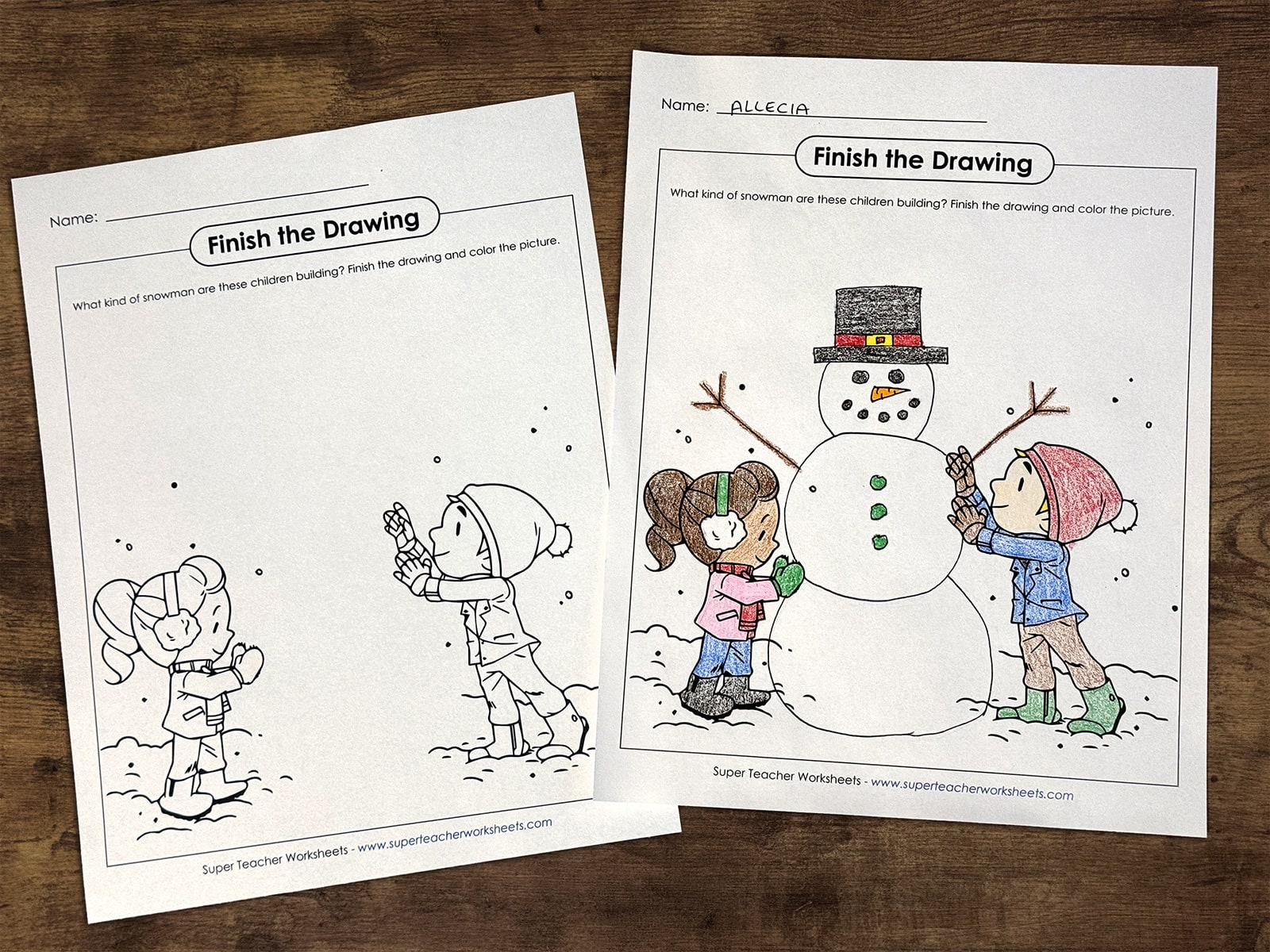 Finish the Drawing Winter Snowman Activity