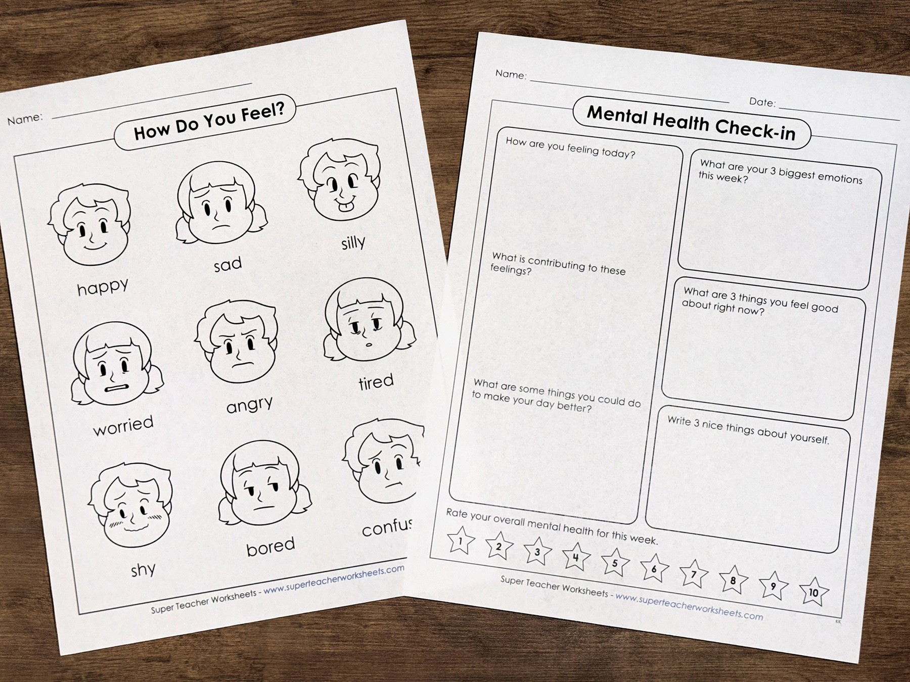 Daily Feelings Check-In SEL Worksheets
