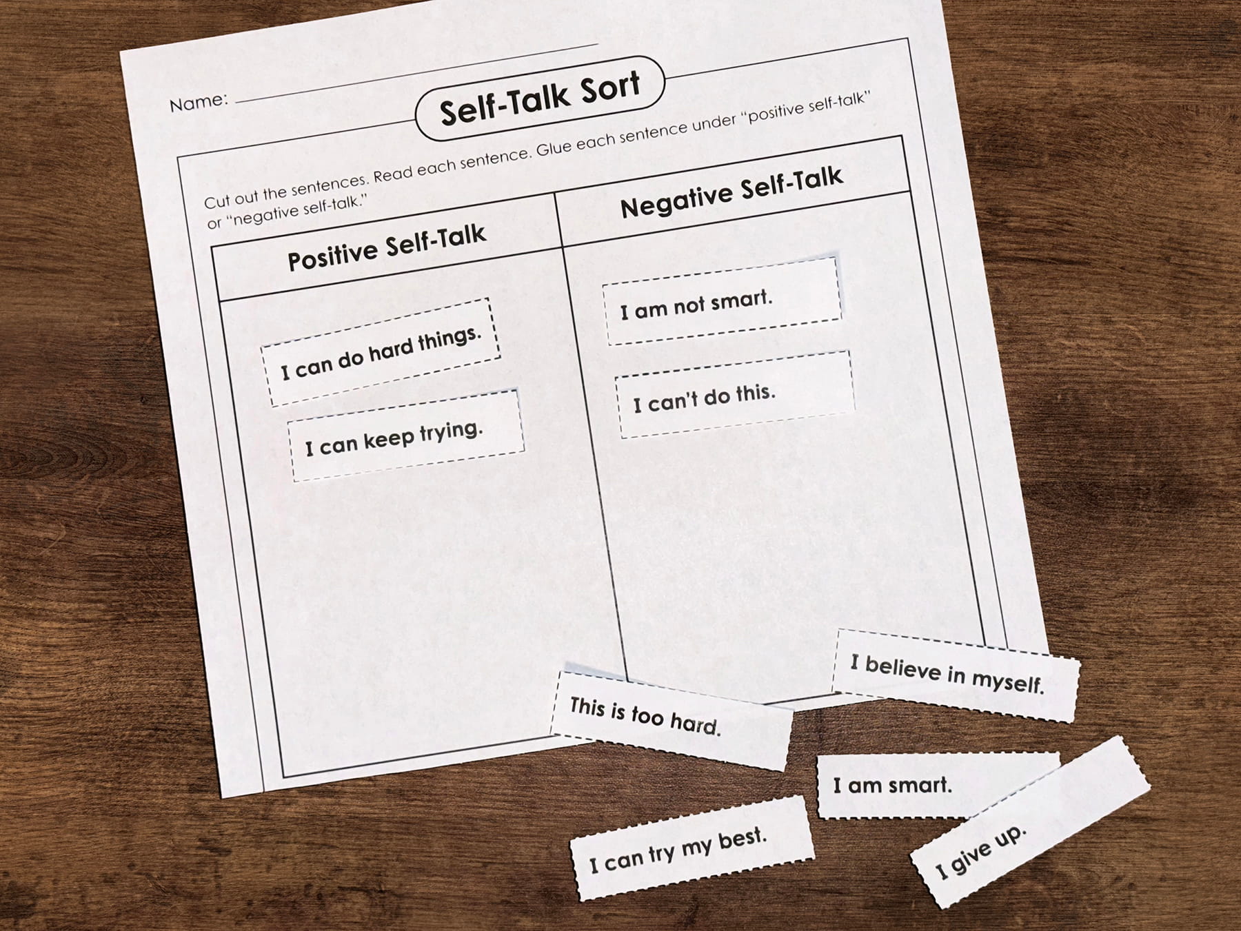 Positive Self-Talk Cut and Glue SEL Activity