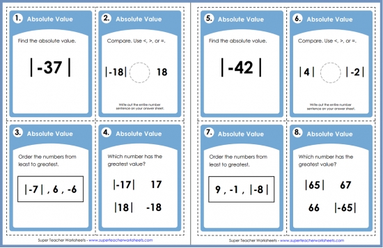 Absolute Value Task Cards