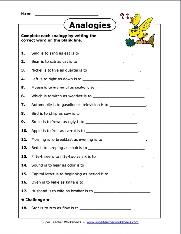 Analogies Worksheet 