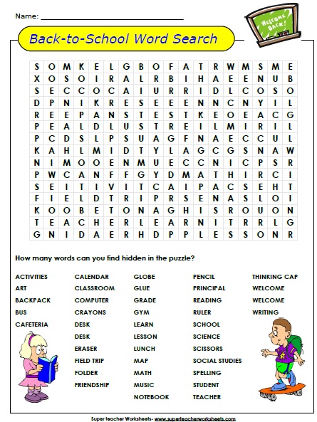 Back to School Word Search Puzzle