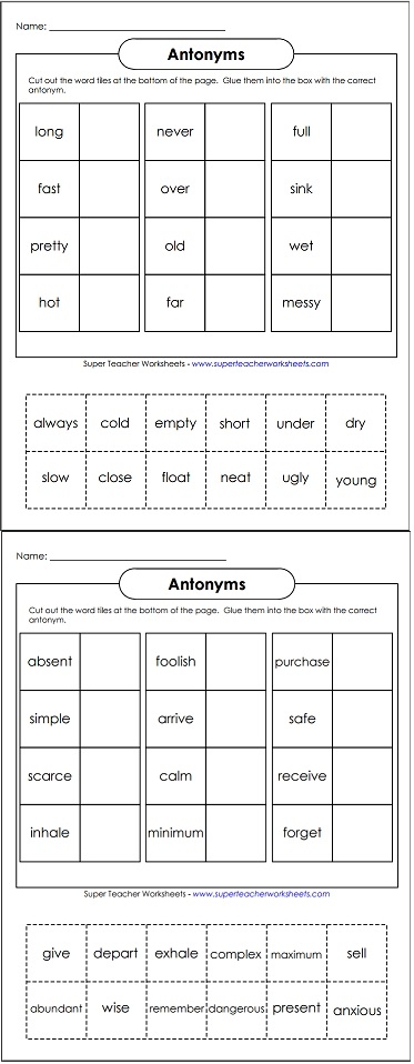 Cut-and-Glue Antonyms