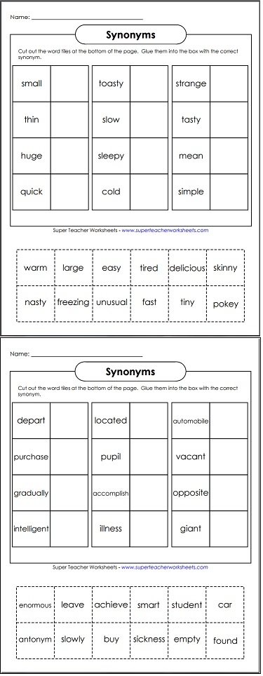 ELA 4th, 5th Grade Synonyms and Antonyms Worksheets of Fun