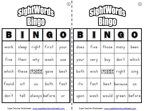 Sight Word Bingo