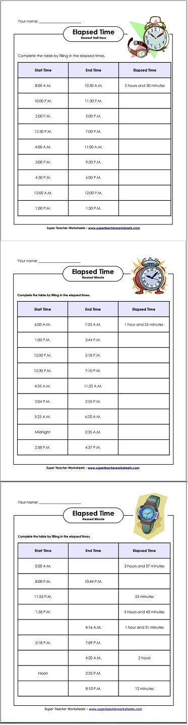 Elapsed Time Worksheets