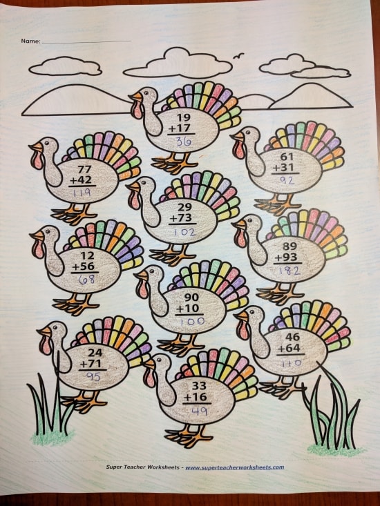 Turkey Addition Activity