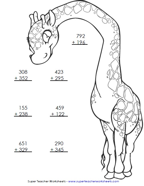 Add and Color: GIraffe Worksheet
