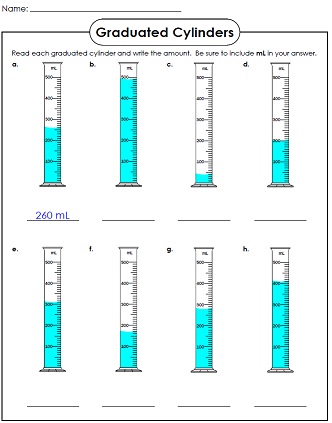 Reading a Graduated Cylinder - Worksheets