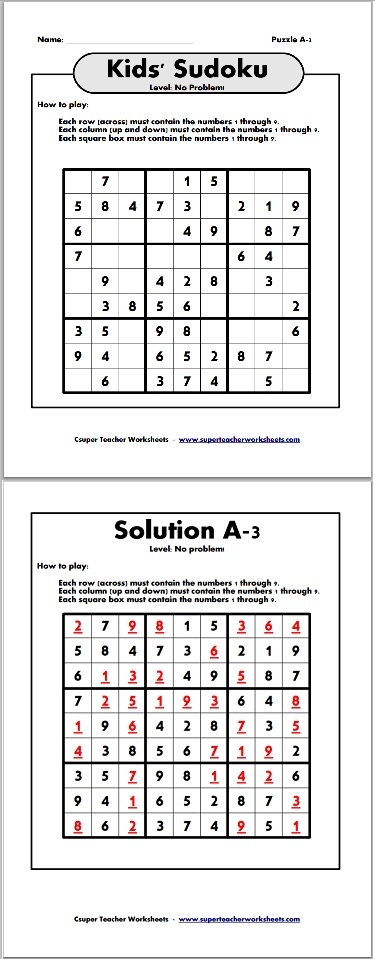printable sudoku puzzles for kids