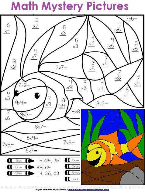 math fact coloring pages