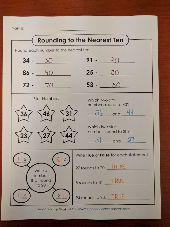 Rounding Chart To The Nearest Ten