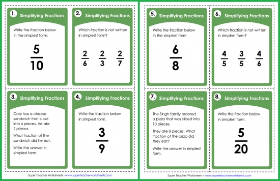 Simplifying Fractions Task Cards