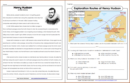 Henry Hudson Reading Comprehension