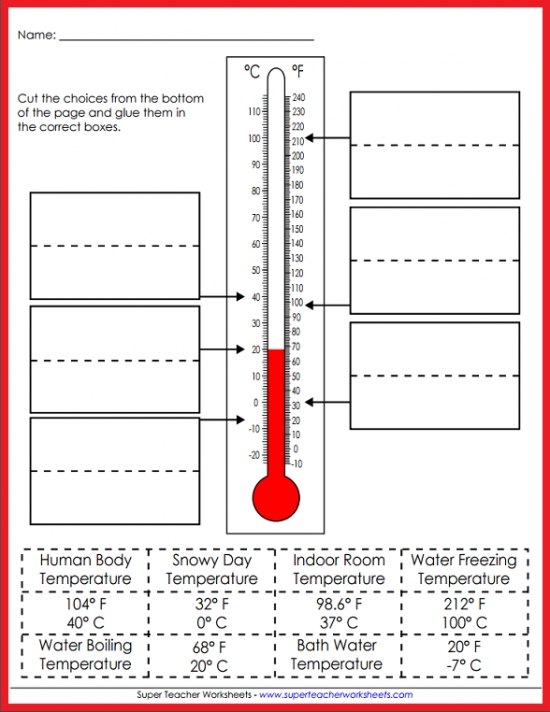 Cut and Glue Temperature Activity 