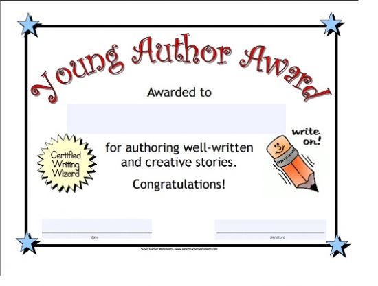 Young Author Award Certificate 