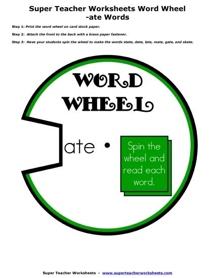 Sample Worksheet Images - -ate Word Wheel (Printable PDF Worksheet)