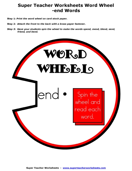 Flashcards, Sliders, Word Wheels - -end Word Wheel Flashcards, Sliders, Word Wheels - -end Word Wheel
