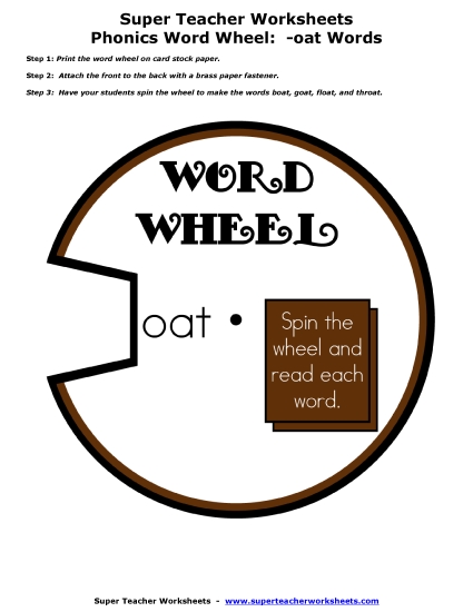 Flashcards, Sliders, and Word Wheels - -oat Word Wheel