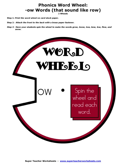 Word Family Word Wheels - -ow Word Wheel  #1 (Printable PDF Worksheet)