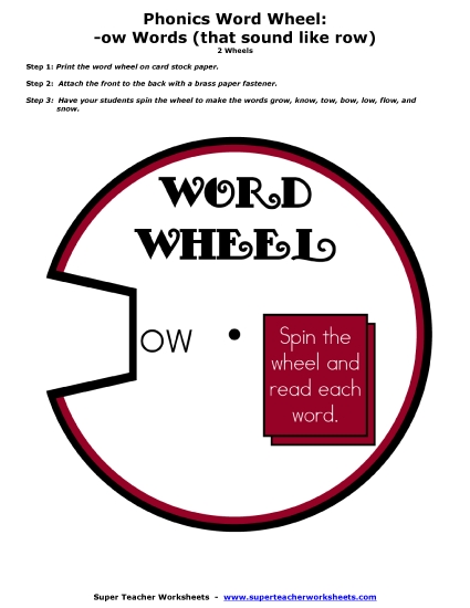 Flashcards, Sliders, and Word Wheels - -ow Word Wheel (Long O)