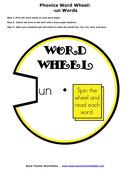 Flash Cards and Word Wheels - -un Word Wheel Flash Cards and Word Wheels - -un Word Wheel