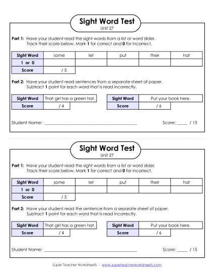 Sight Word Tests - 1-on-1 Reading Test (Unit 27) Sight Word Tests - 1-on-1 Reading Test (Unit 27)