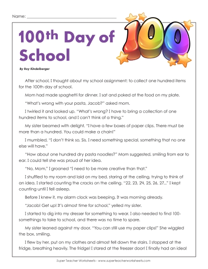 Reading - 100th Day of School (Fiction Story)