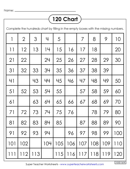 120 Charts (1-120) - 120 Chart (Mostly Filled In)
