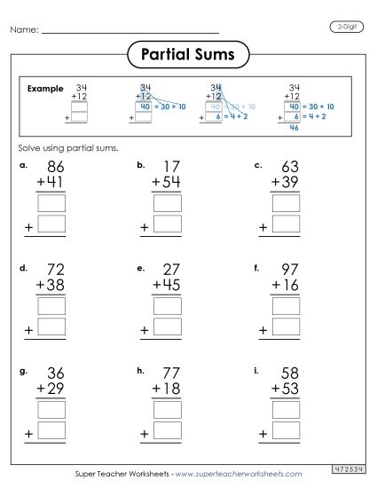 2-Digit Addition - 2-Digit Addition Activity: Partial Sums (with Example) 2-Digit Addition - 2-Digit Addition Activity: Partial Sums (with Example)