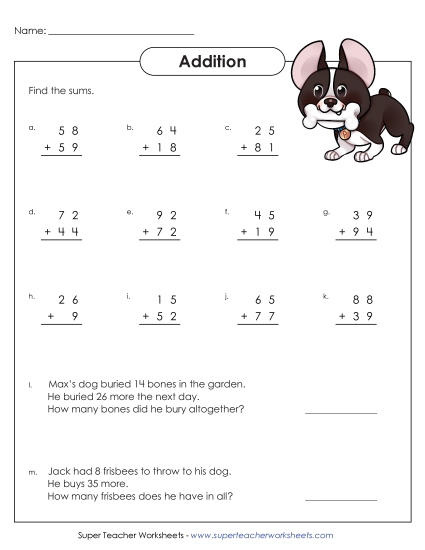 Worksheets (2-Digit Addends) - 2-Digit Addition Worksheet #2 Worksheets (2-Digit Addends) - 2-Digit Addition Worksheet #2
