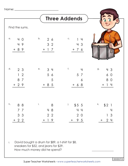 Two-Digit - 2-Digit Numbers, 4 Addends Two-Digit - 2-Digit Numbers, 4 Addends
