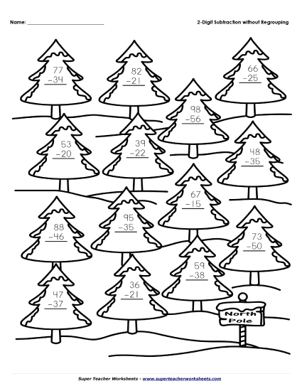 Winter Subtraction Worksheets - 2-Digit Subtraction Winter Trees (No Borrowing) Winter Subtraction Worksheets - 2-Digit Subtraction Winter Trees (No Borrowing)
