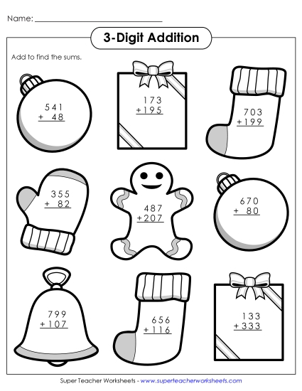 Christmas Addition - 3-Digit Addition Christmas Symbols Christmas Addition - 3-Digit Addition Christmas Symbols