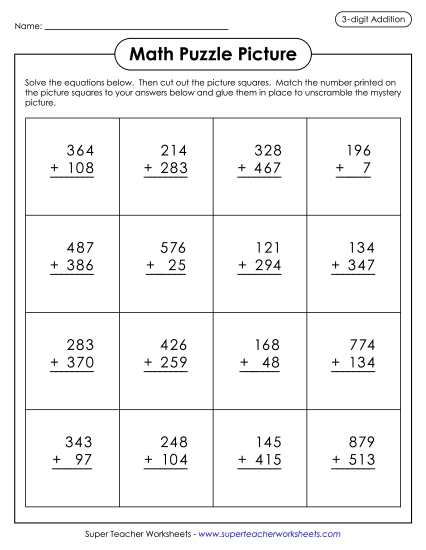 Christmas Addition - 3-Digit Addition: Match Puzzle Picture (Gingerbread) Christmas Addition - 3-Digit Addition: Match Puzzle Picture (Gingerbread)