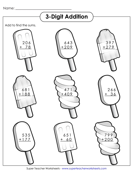 Summer Addition - 3 - Digit Addition Popsicles Summer Addition - 3 - Digit Addition Popsicles