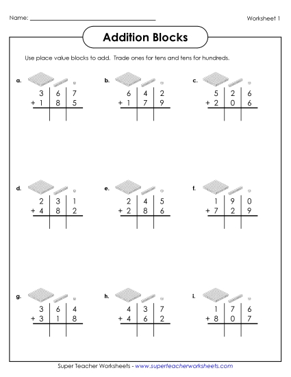 Addition (3-Digit Addends) - 3-Digit Addition with Place Value Blocks Addition (3-Digit Addends) - 3-Digit Addition with Place Value Blocks