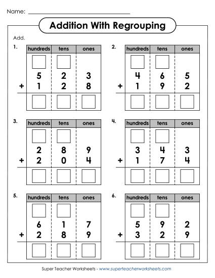 Addition (3-Digit Addends) - 3-Digit Addition with Regrouping Addition (3-Digit Addends) - 3-Digit Addition with Regrouping