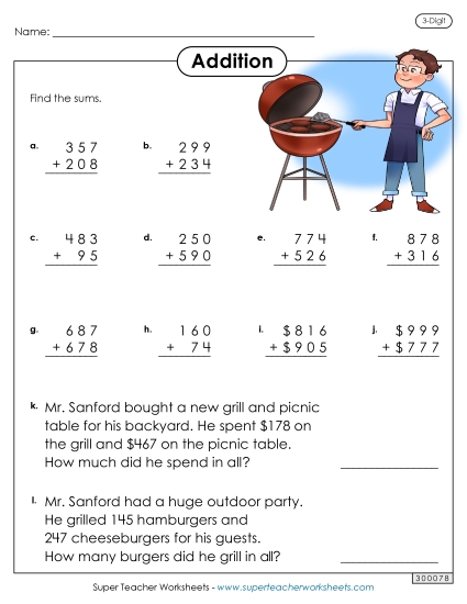 Addition (3-Digit Addends) - 3-Digit Addition Worksheet Addition (3-Digit Addends) - 3-Digit Addition Worksheet
