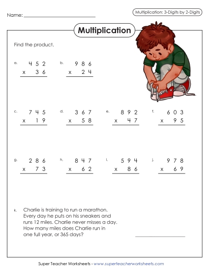 3-Digit Times 2-Digit Worksheets - 3-Digit by 2-Digit Multiplication