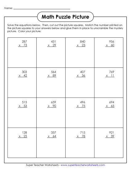3-Digit Times 2-Digit Worksheets - 3-Digit by 2-Digit - Pirate Picture Puzzle 3-Digit Times 2-Digit Worksheets - 3-Digit by 2-Digit - Pirate Picture Puzzle
