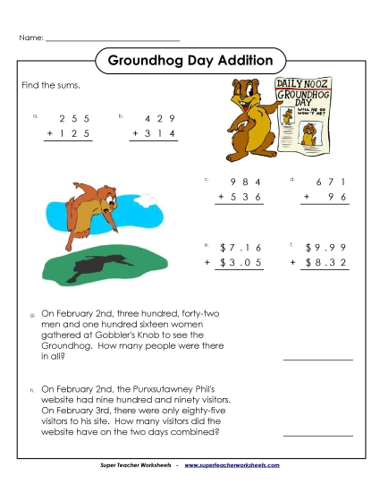Groundhog Math - 3-Digit Groundhog Addition Groundhog Math - 3-Digit Groundhog Addition