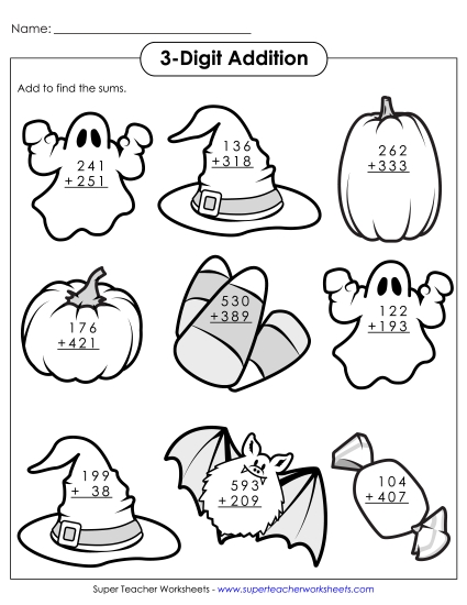 Addition - 3-Digit Halloween Addition Addition - 3-Digit Halloween Addition