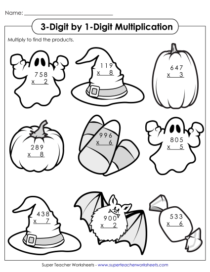 Multiplication - 3-Digit Halloween Multiplication Multiplication - 3-Digit Halloween Multiplication