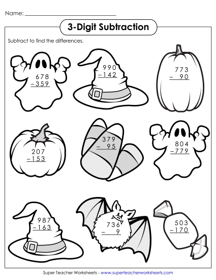 Subtraction - 3-Digit Halloween Subtraction Subtraction - 3-Digit Halloween Subtraction