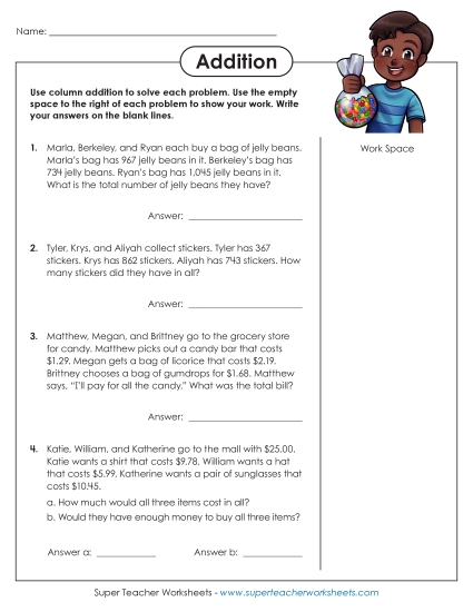 Three-Digit - 3-Digit Numbers, 3 Addends Word Problems #2 Three-Digit - 3-Digit Numbers, 3 Addends Word Problems #2
